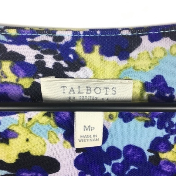 TALBOTS Dress Floral Garden Party Faux Wrap Surplice Stretchy Petite Medium MP - Picture 7 of 9